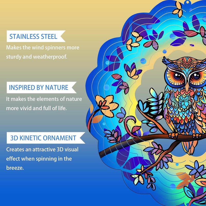 GOTOME Owl Wind Spinners Outdoor - Birthday Gifts for Women Mom Grandma,12inch Metal Hanging Wind Sculptures for Outside Decor, Christmas Ornament Presents for Yard Garden Decoration - Image 2
